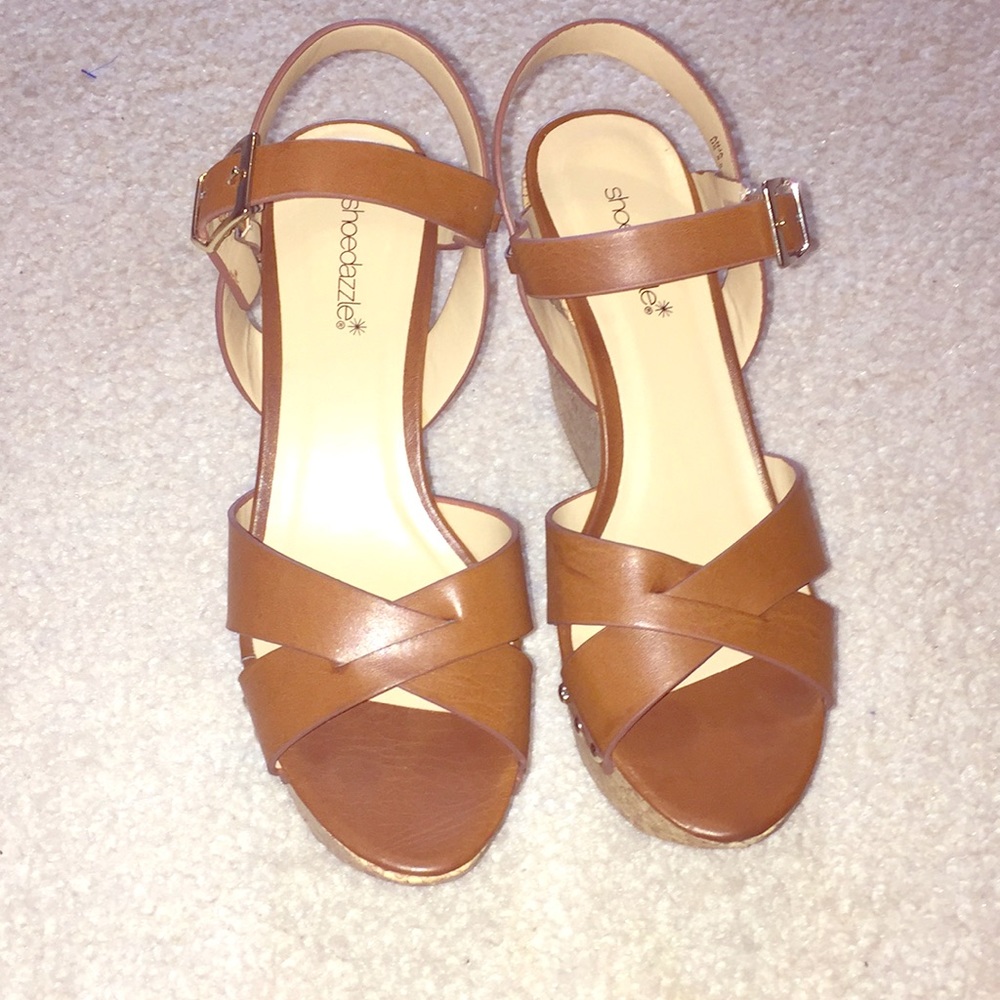 Brown Cork Wedge Shoes